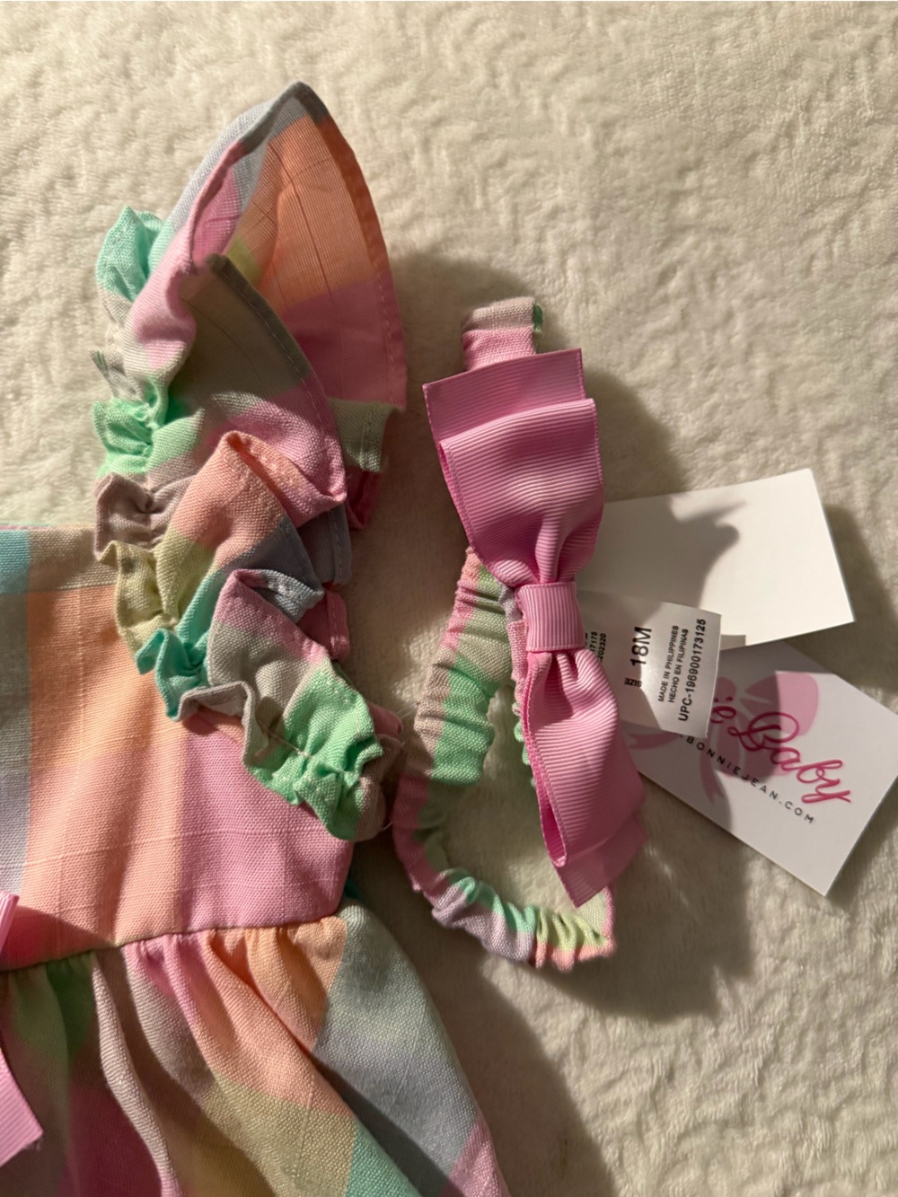 NWT Bonnie Baby 3-Piece Pastel Plaid Dress Set with Headband - 18M - Picture 7 of 11